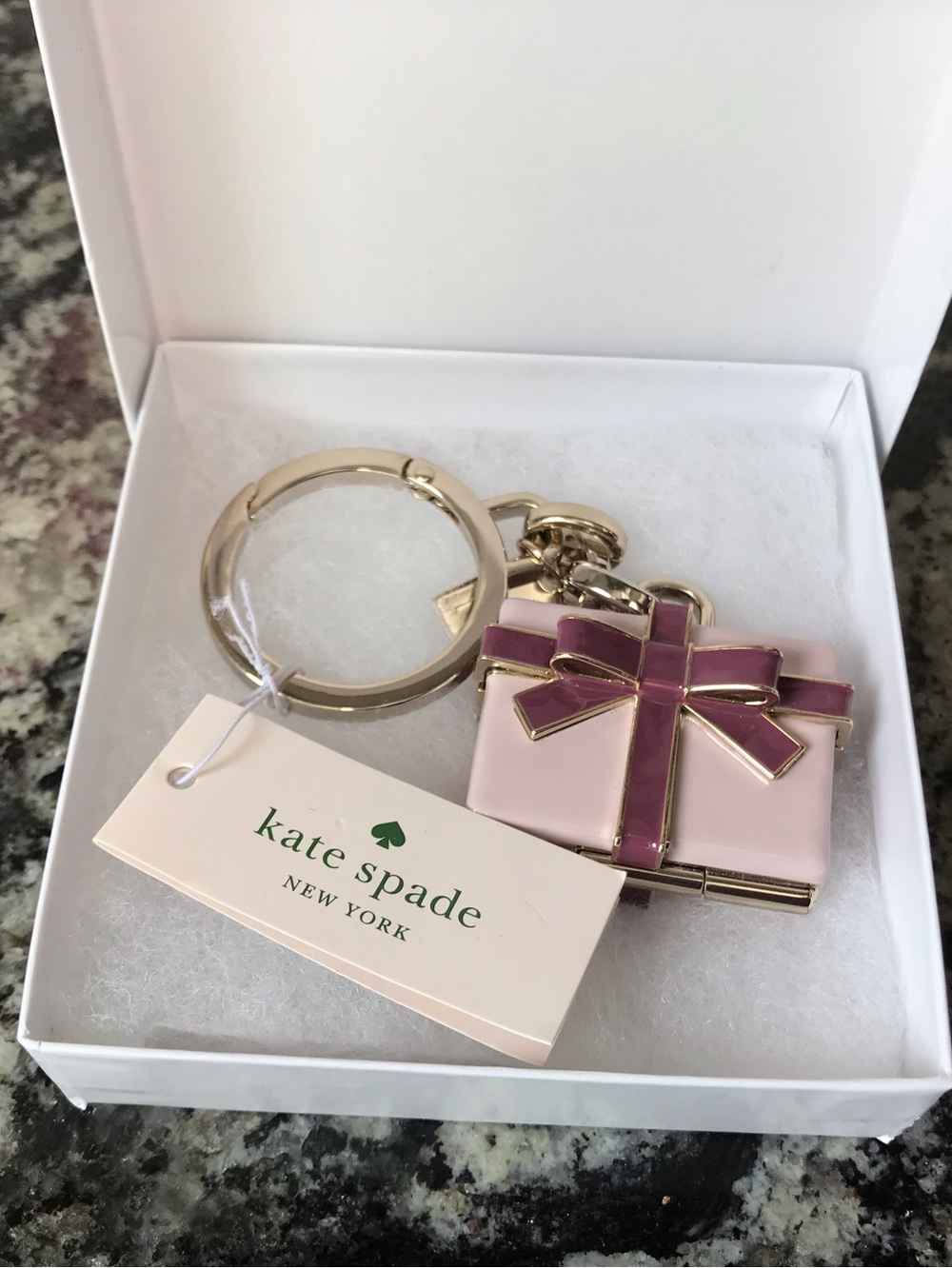 Kate Spade Wrapping Party Gift Box Photo Holder Keychain NWT